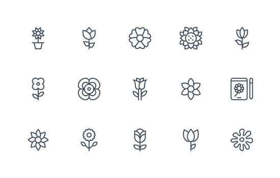 15 regular línea vectores para pétalo tema escalable íconos para todas temas
