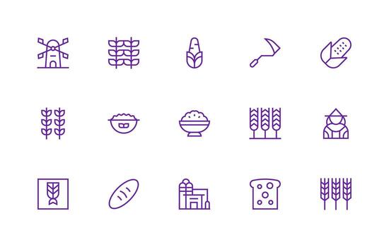 15 Icons for Grain in Regular Line Format Web and App Icon Pack Collection vector