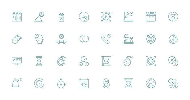 32 Icons for Time in Thin Line Format Smart Icon Collection vector