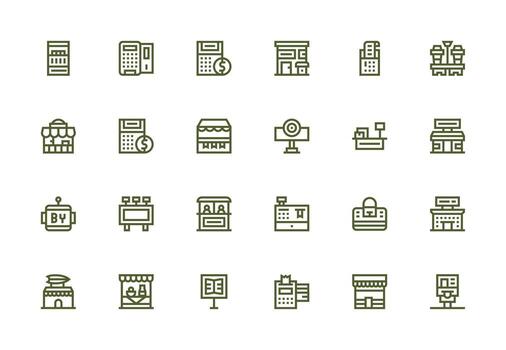 Kiosk featuring 24 Icons in Thick Line Line Design Neatly Designed Icons for Web Platforms vector