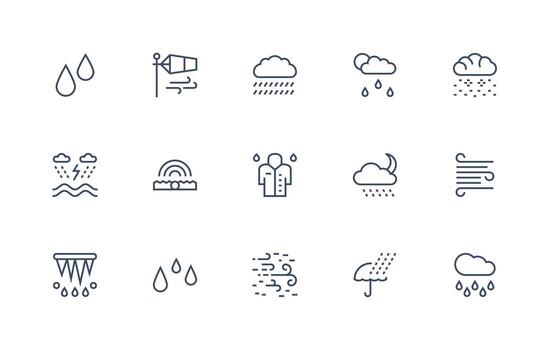 Regular Line Style Storm Icons with 15 Vectors Web Icon Collection
