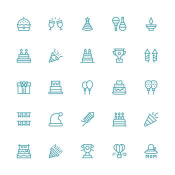 25 Icons for Celebration Icon in Medium Stroke Outline Format Clean Icon Set Icon Pack for UI Projects vector