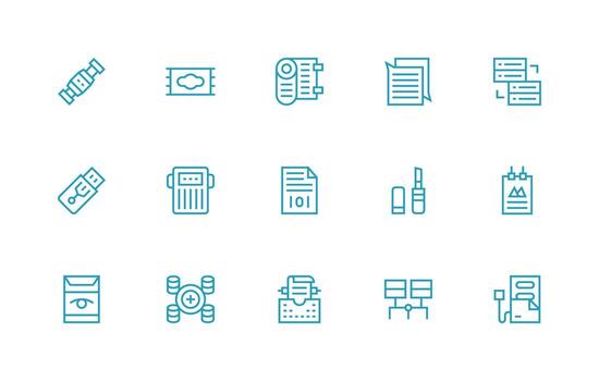 15 regular línea diseños para información almacenamiento íconos ui y ux enfocado icono colección vector