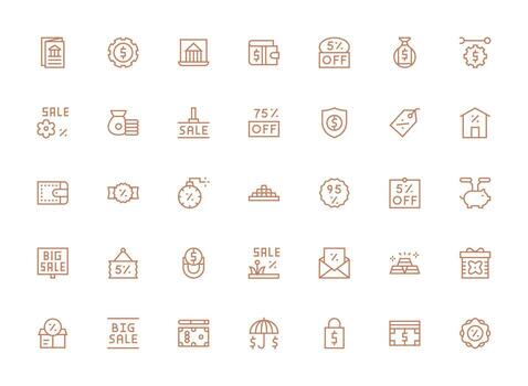 Savings Icon Set with 35 Regular Clean Line Graphics Light Icon Series vector