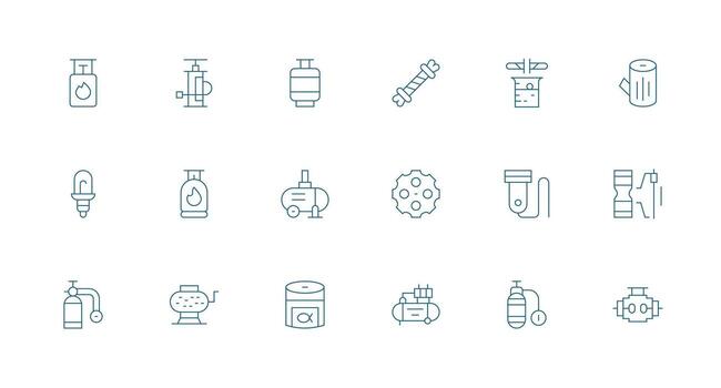 18 íconos para cilindro en mínimo línea formato funcional icono serie vector