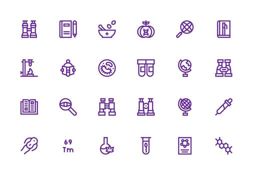 Research Visual Pack containing 24 Thick Line Line Icons Clean Icon Collection for Web Use vector