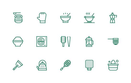 15 Icons for Cookware in Regular Line Format Balanced Icon Set for Functional Design vector