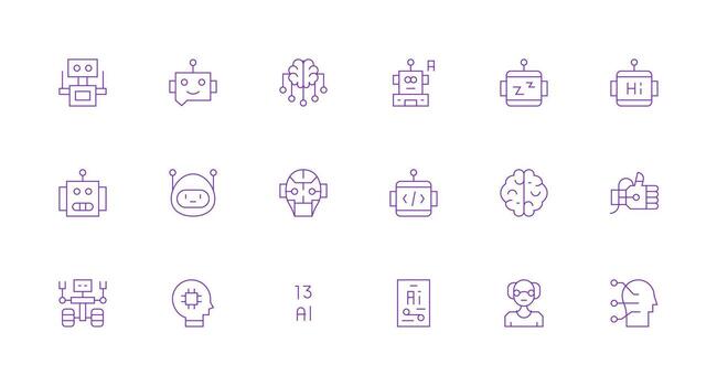 Artificial Intelligence Visual Pack containing 18 Minimal Line Icons Versatile Icon Collection for Designers vector