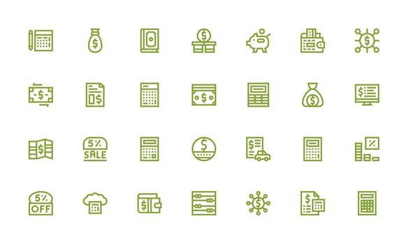presupuesto presentando 28 íconos en negrita línea diseño equilibrado icono conjunto para funcional diseño vector