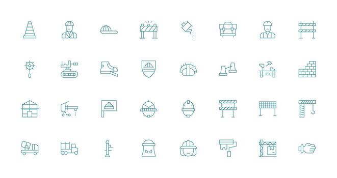 32 Icons for Construction Site in Thin Line Format Theme-Based Icon Pack vector