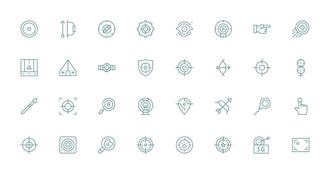 objetivo conjunto con 32 Delgado línea íconos limpiar icono conjunto icono paquete para ui proyectos vector