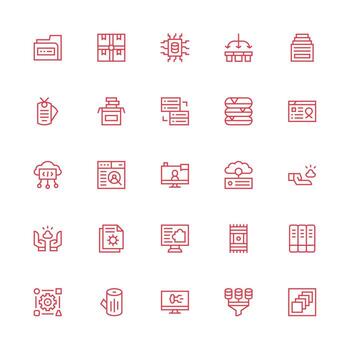 Data Management Design Icons featuring 25 in Medium Stroke Outline Style Detailed Icon Collection for Design Systems vector