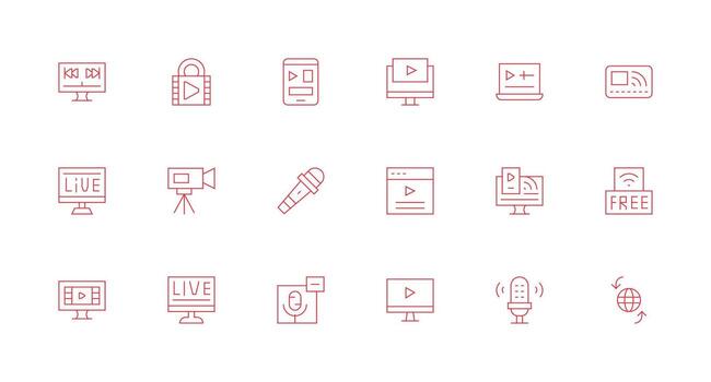 18 Icons for Streaming in Minimal Line Format Balanced Icon Set for Functional Design vector