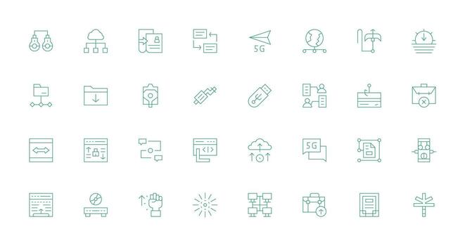 32 Delgado línea diseños para datos transferir íconos agudo íconos para presentaciones vector