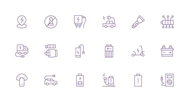Battery Set with 18 Minimal Line Icons Interface Icon Collection vector