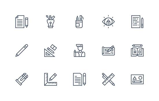 15 Regular Line Icons for Pencil Graphics Customizable Icon Series for Mobile Screens vector