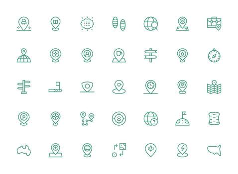 Map Design Icons featuring 35 in Regular Clean Line Style Clean Set for Layout Prototypes vector