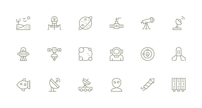 18 Minimal Line Vectors for Space Theme Neutral Style Icons for Any Project