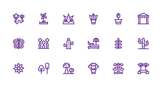 Garden Design Icons featuring 18 in Strong Stroke Line Style Clean Icon Set Icon Pack for UI Projects vector