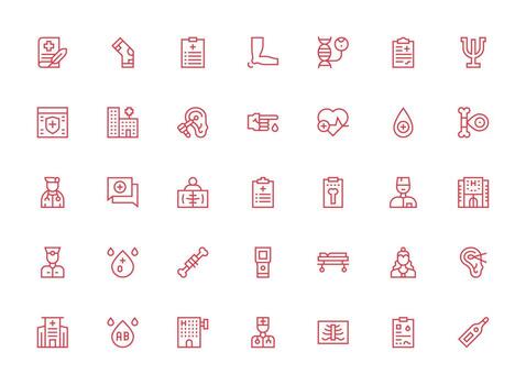 35 Icons for Diagnosis in Regular Clean Line Format Basic Icon Series vector