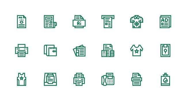 Print Set with 18 Strong Stroke Line Icons Icon Pack for UI vector