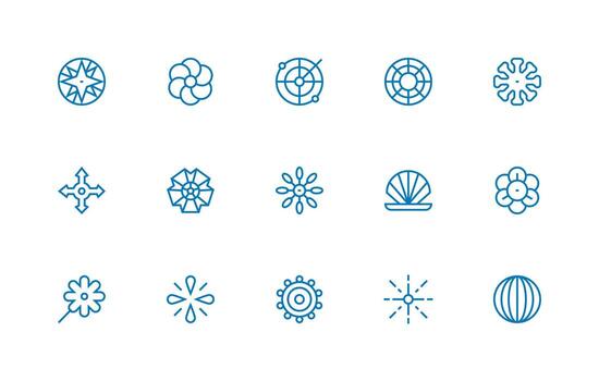Radial Icon Set with 15 Regular Line Graphics Complete Icon Set for Mobile Apps vector