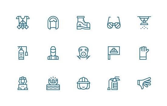 Safety Equipment Set with 15 Regular Line Icons Quick Access Icons for UI Development vector
