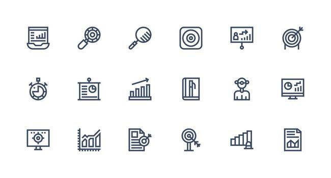 Kpi featuring 18 Icons in Strong Stroke Line Design Reusable Icon Set vector