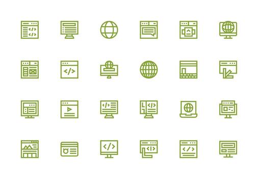 Browser Icon Set with 24 Thick Line Line Graphics Simple Icons for Interface and Wireframes vector