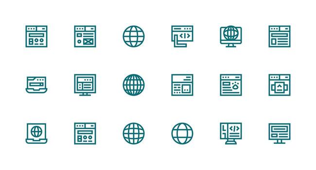 Browser Visual Pack containing 18 Strong Stroke Line Icons Balanced Icon Set for Functional Design vector