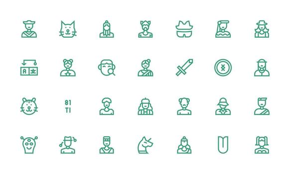 28 Icons for Character in Bold Line Format Icons Built for Visual Consistency Pack vector