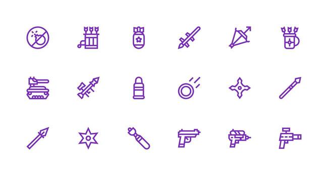 Projectile Visual Pack containing 18 Strong Stroke Line Icons Interface Icons for Daily Use vector