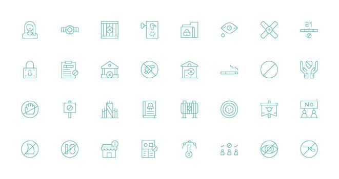 restringido acceso icono conjunto con 32 Delgado línea gráficos interfaz icono colección para diario proyectos vector