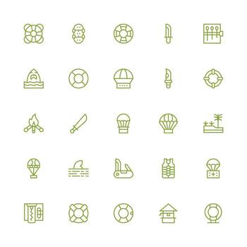 Survival Design Icons featuring 25 in Medium Stroke Outline Style Basic Icon Series vector