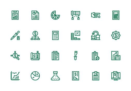 Analysis Icon Set with 24 Thick Line Line Graphics Standard Icon Pack vector
