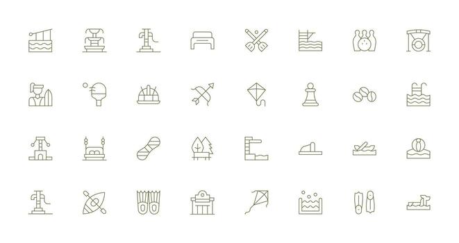 32 Icons for Recreation in Thin Line Format Standard Icon Pack vector