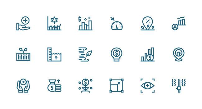 Increase Visual Pack containing 18 Strong Stroke Line Icons Icon Set for Web vector
