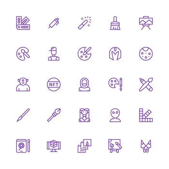 digital Arte icono conjunto con 25 medio carrera contorno gráficos ordenado icono conjunto vector