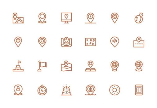 posición visual paquete conteniendo 24 grueso línea línea íconos íconos construido para visual consistencia paquete vector