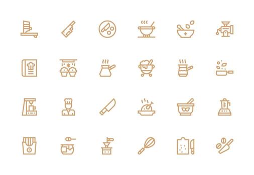 Preparation Icon Set with 24 Thick Line Line Graphics Icon Set for Web vector