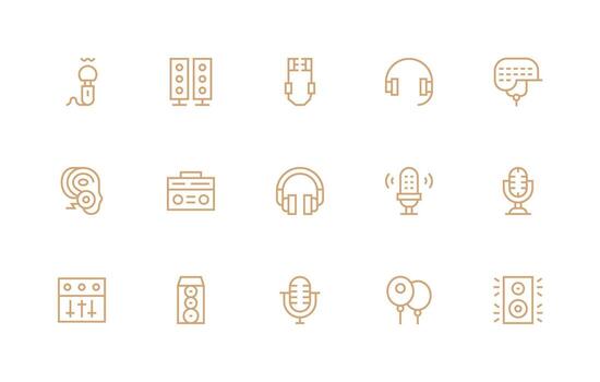 Audio Equipment featuring 15 Icons in Regular Line Design Well-Structured Icons for Creative Use vector
