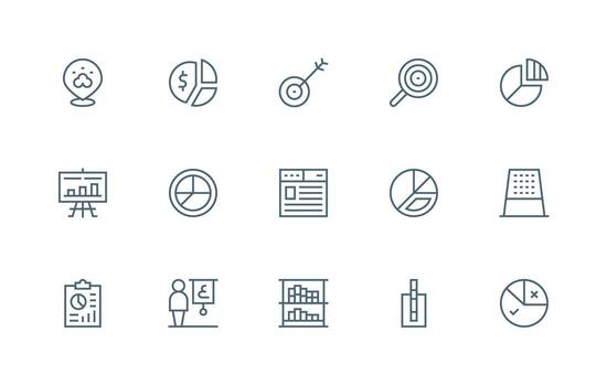 Data Visualization Icon Set with 15 Regular Line Graphics Layout Icon Collection vector