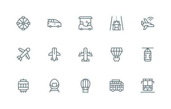Passenger Icon Set with 15 Regular Line Graphics Organized Icon Pack for Quick Access vector