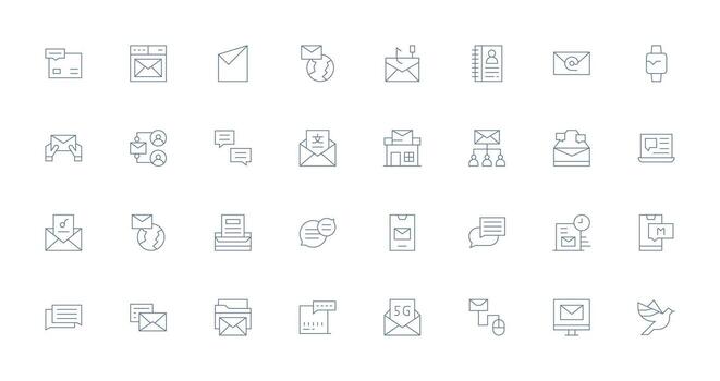 32 Icons for Email in Thin Line Format Minimal Icon Set for Interface Projects vector