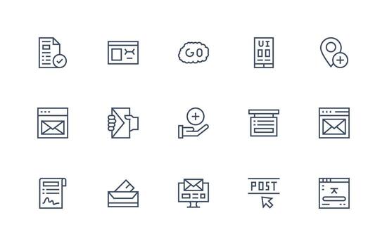 Regular Line Style Submit Icons with 15 Vectors Neat Icon Set