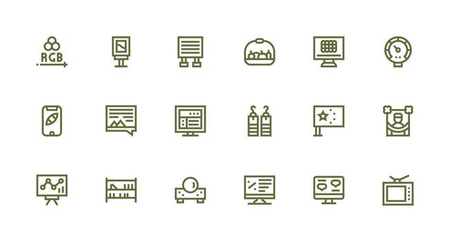 monitor diseño íconos presentando 18 en fuerte carrera línea estilo simplificado icono paquete para visual herramientas vector