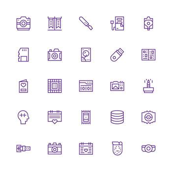 Memory Visual Pack containing 25 Medium Stroke Outline Icons Essential Icons for Rapid UI Building vector