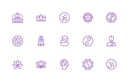 Meditation Visual Pack containing 15 Regular Line Icons Essential Icons for Rapid UI Building vector