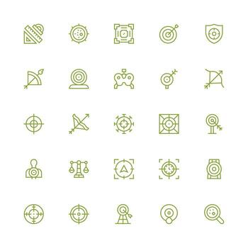 exactitud conjunto con 25 medio carrera contorno íconos completar icono haz para web diseño vector