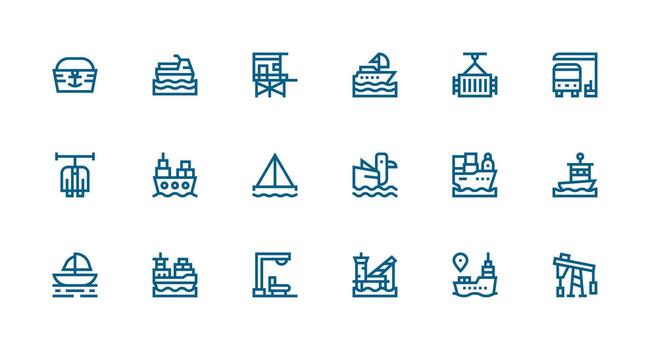 Dock Icon Set with 18 Strong Stroke Line Graphics Professional Icon Set vector